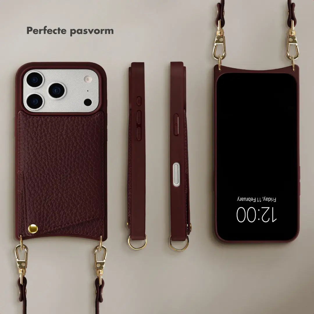 Selencia Hoesje iPhone 17 Pro - Backcover met koord - 2 Pasjes - Bold Burgundy