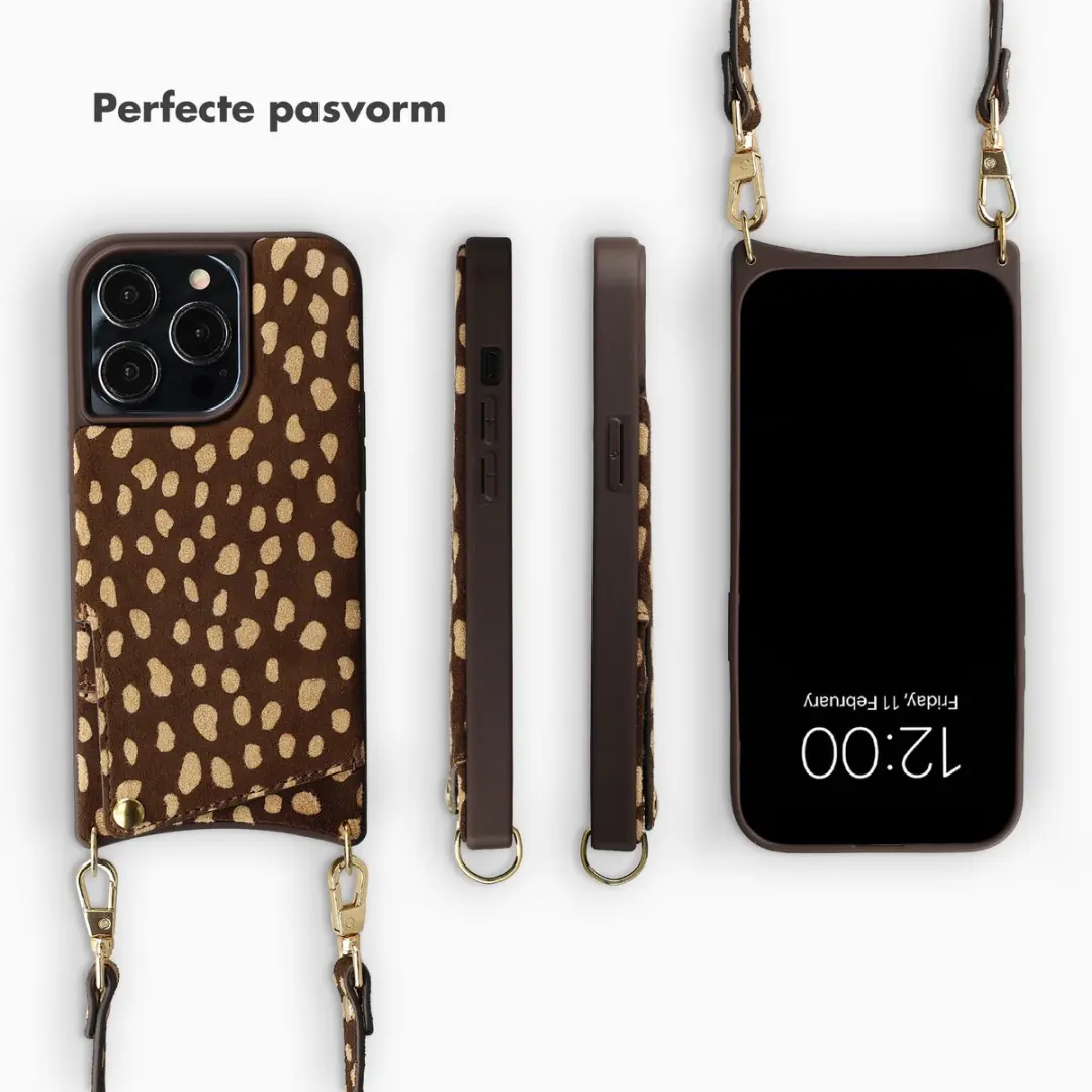 Selencia Hoesje iPhone 13 Pro - Real Leather Fawn Chic - 2 Pasjes