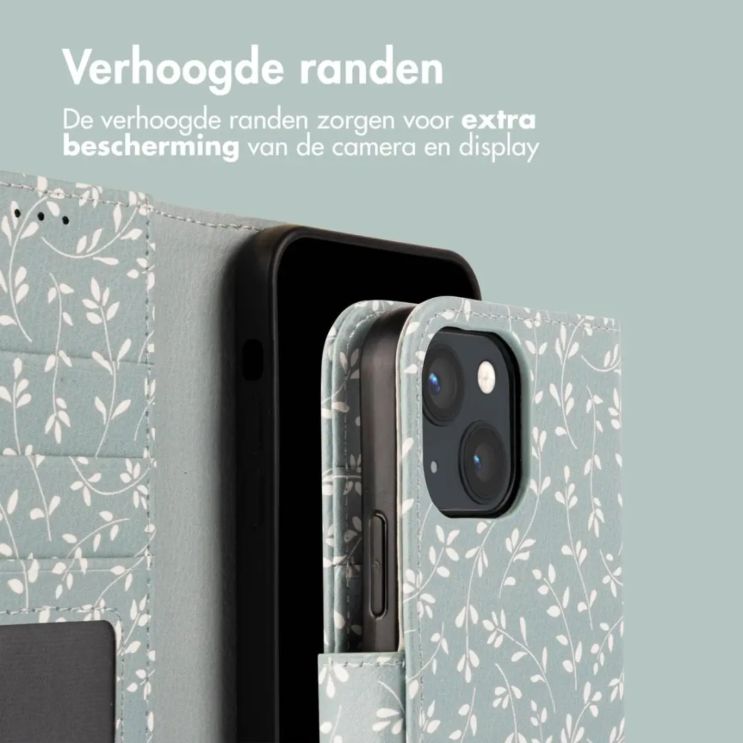 Imoshion iPhone 13 Hoesje Smoke Green Flowers - 3 Pasjes - afbeelding 6 van 6