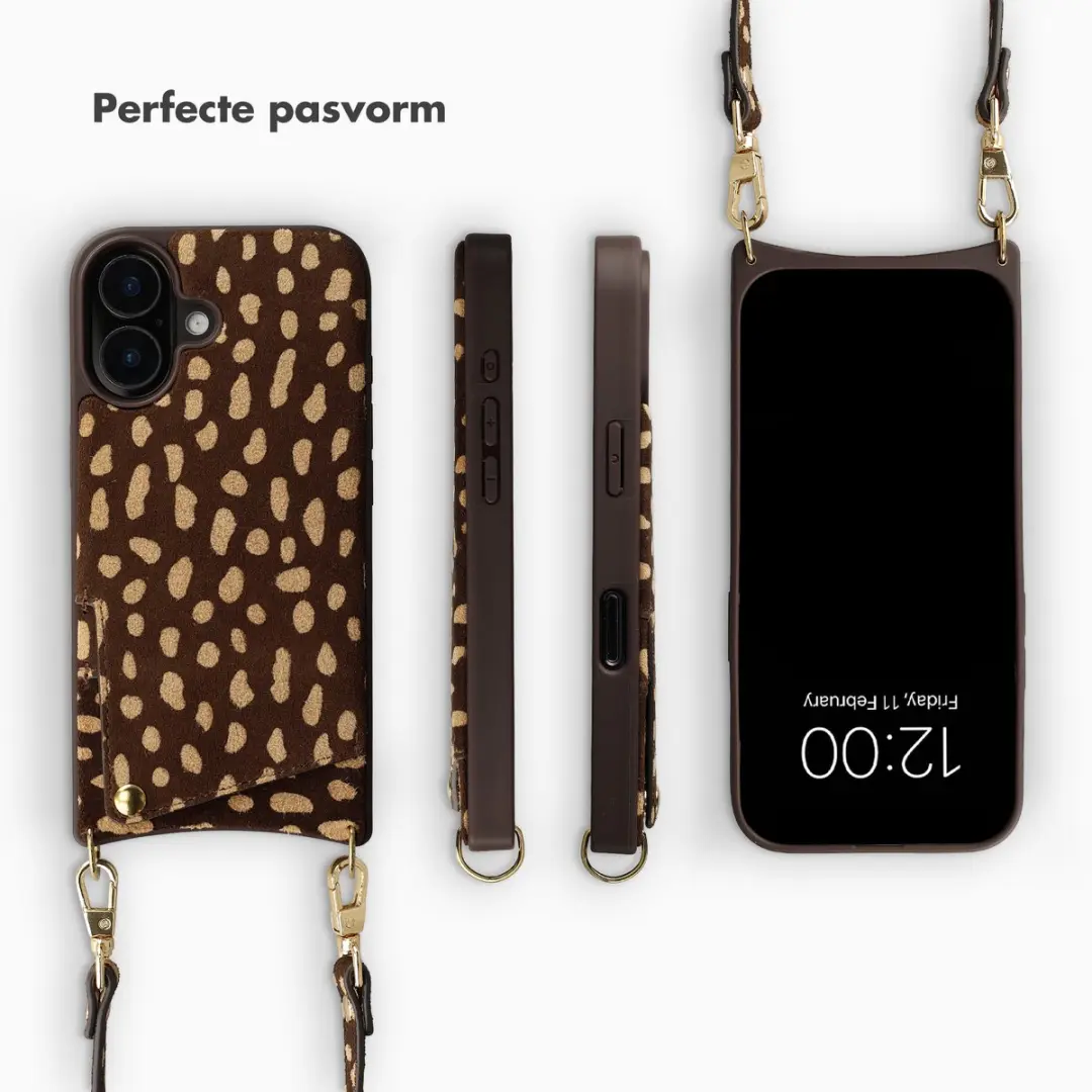 Selencia Hoesje iPhone 16 Real Leather Backcover - Fawn Chic