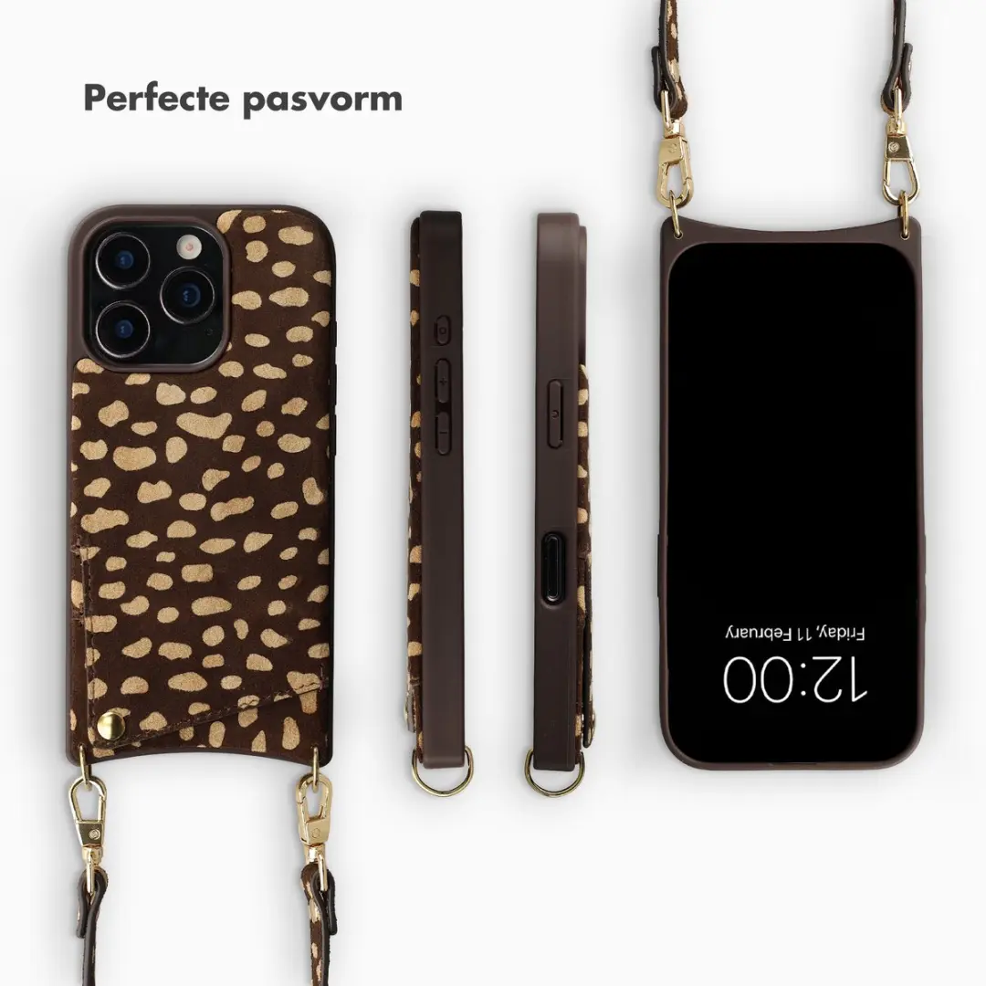 Selencia Hoesje iPhone 16 Pro - Real Leather Fawn Chic - 2 Pasjes