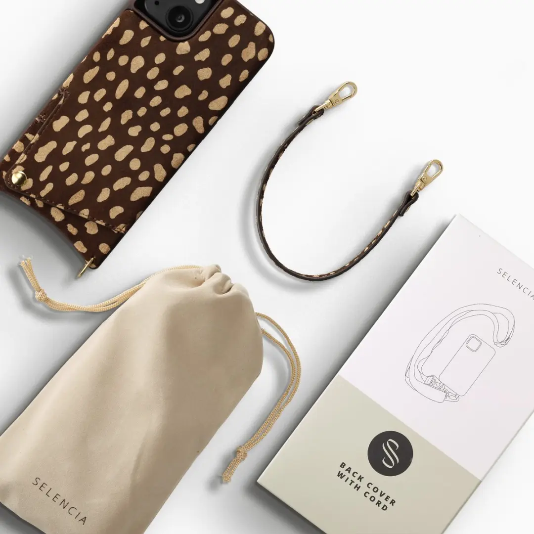 Selencia Hoesje iPhone 14/13 Real Leather Backcover - Fawn Chic