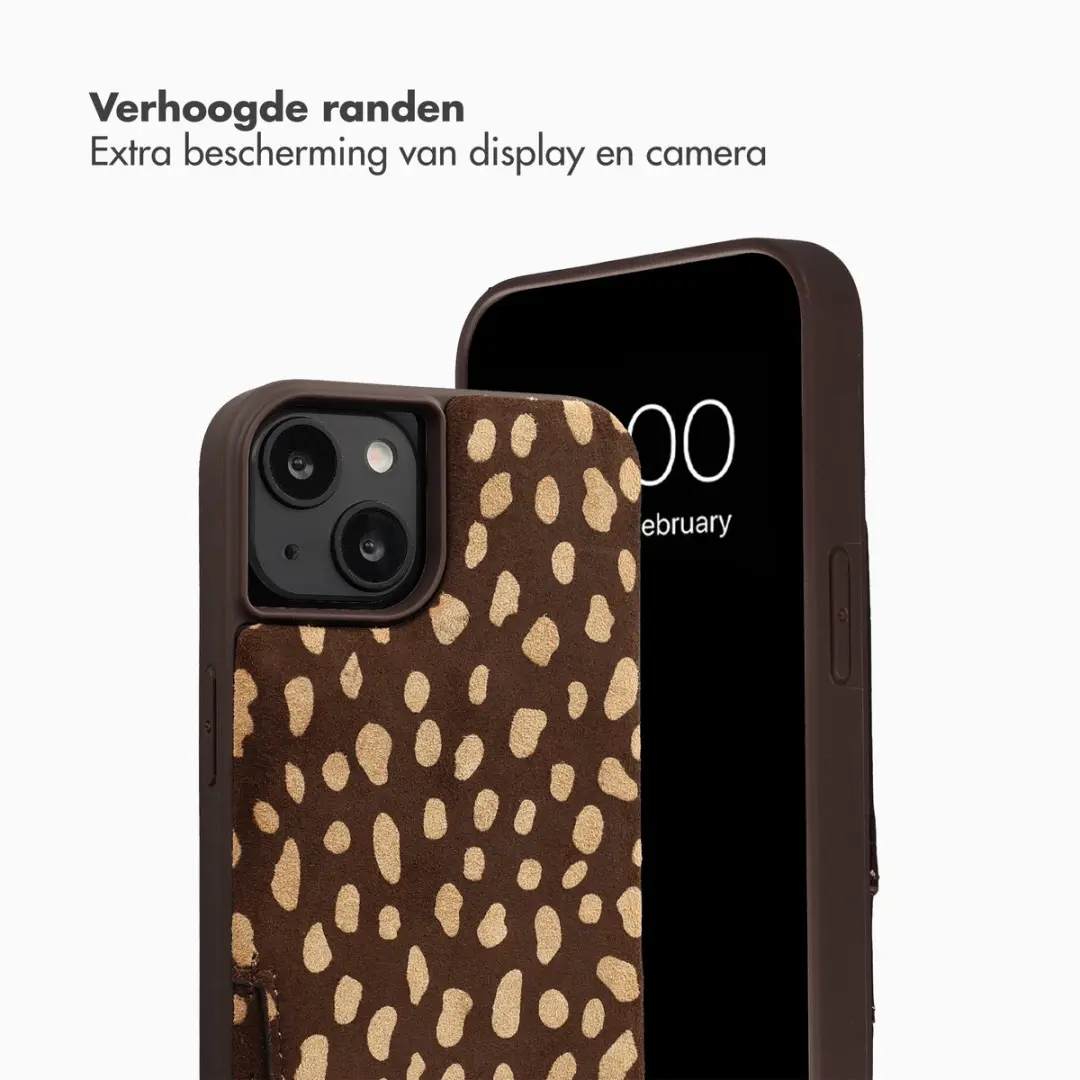 Selencia Hoesje iPhone 14/13 Real Leather Backcover - Fawn Chic