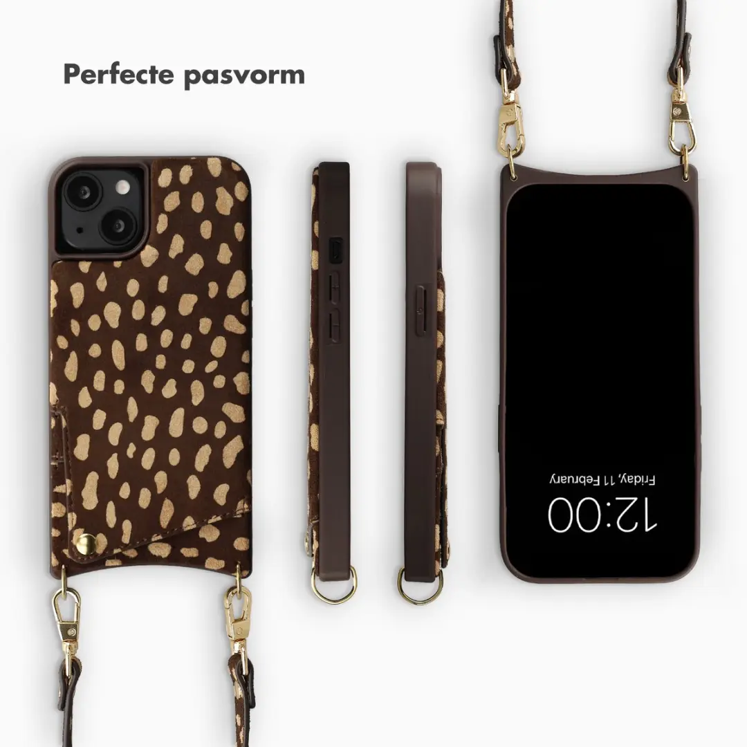 Selencia Hoesje iPhone 14/13 Real Leather Backcover - Fawn Chic