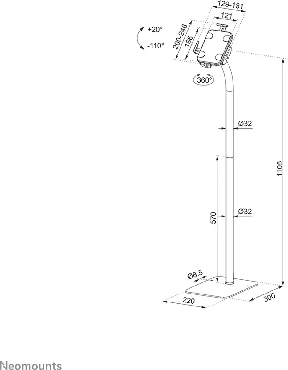 Neomounts FL15-625WH1 Kantelbare Vloersteun 7,9-11" Tablet - Wit