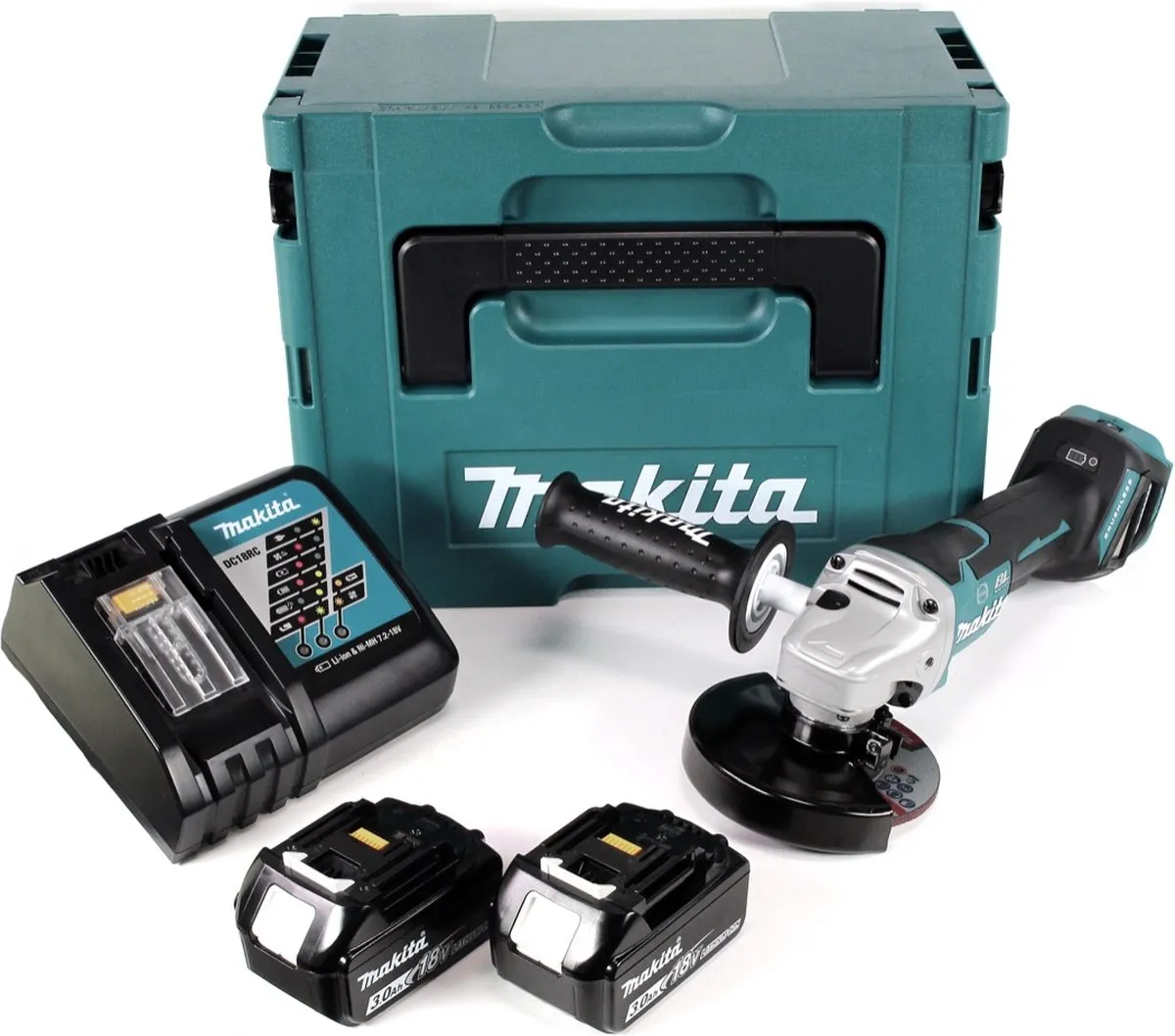 Makita DGA 517 RFJ Haakse Slijper 125mm - 2x 3.0Ah Accu + Lader