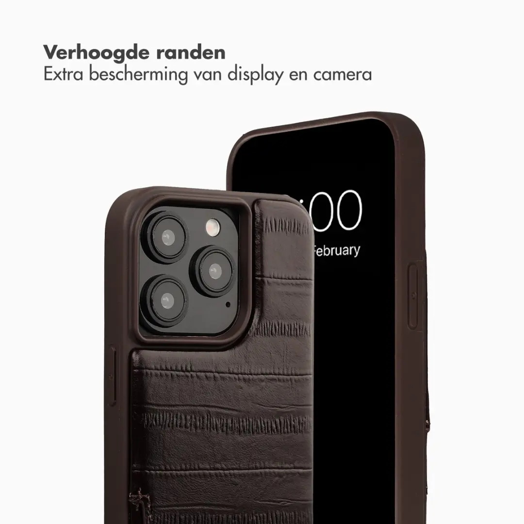 Selencia Hoesje iPhone 15 Pro - Donkerbruin Leder - 2 Pasjes