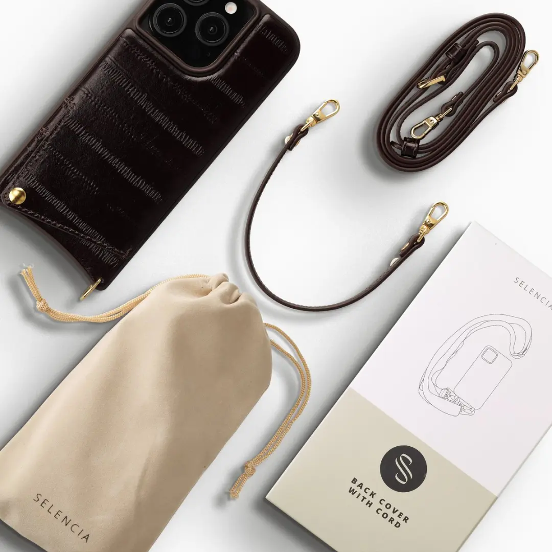 Selencia Hoesje iPhone 15 Pro - Donkerbruin Leder - 2 Pasjes