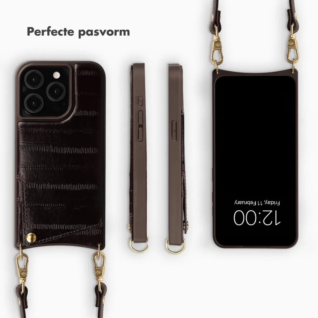 Selencia Hoesje iPhone 15 Pro - Donkerbruin Leder - 2 Pasjes