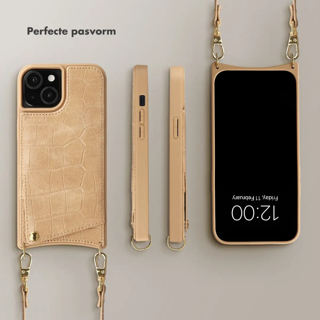 Selencia Croco Backcover iPhone 15 - Toasted Almond