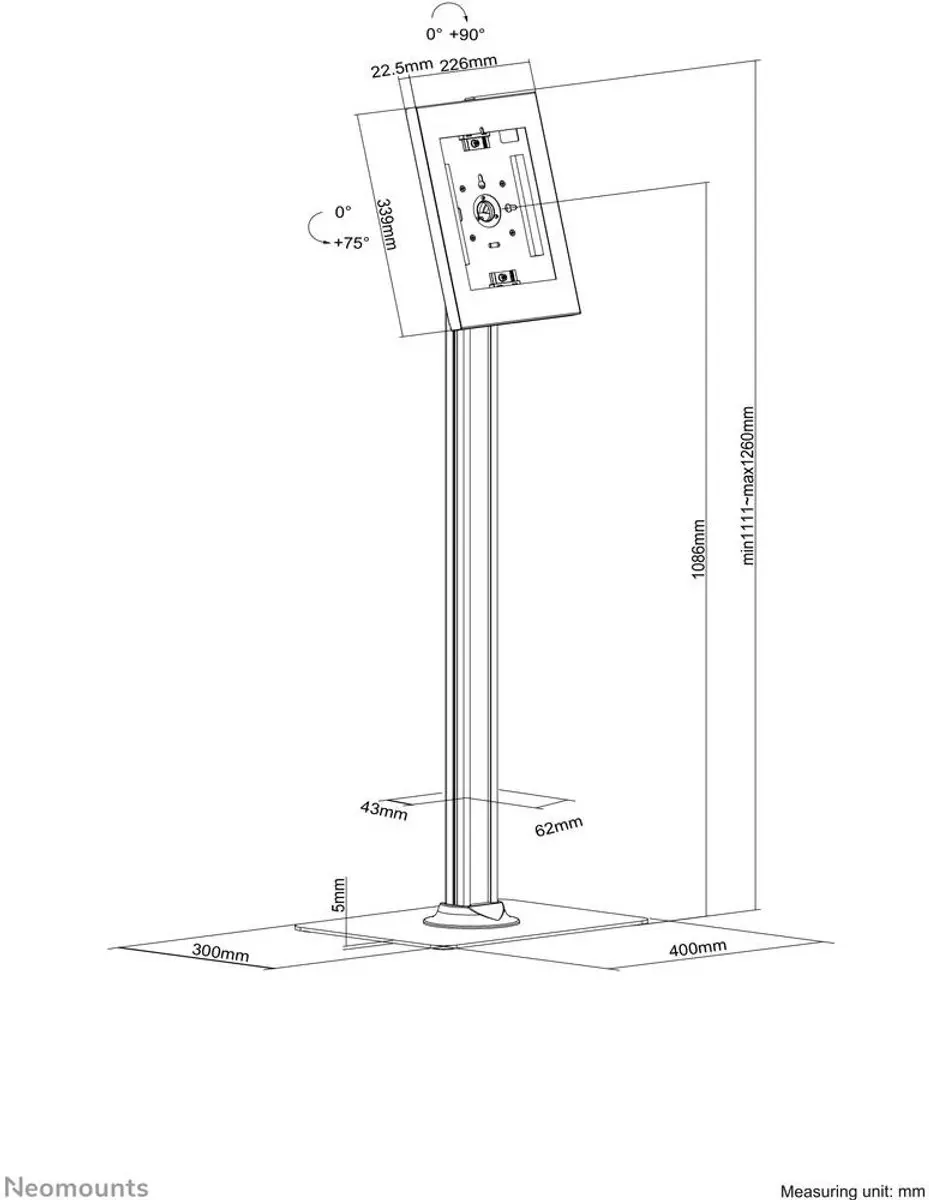 Neomounts FL15-650WH1 Tablet Vloersteun - 11" - Wit