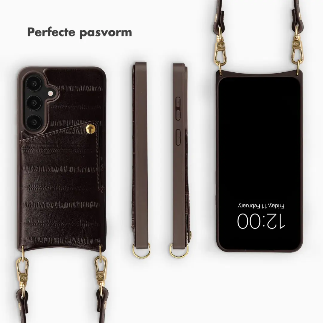 Selencia Hoesje Samsung Galaxy S25 - Donkerbruin Leder - 2 Pasjes