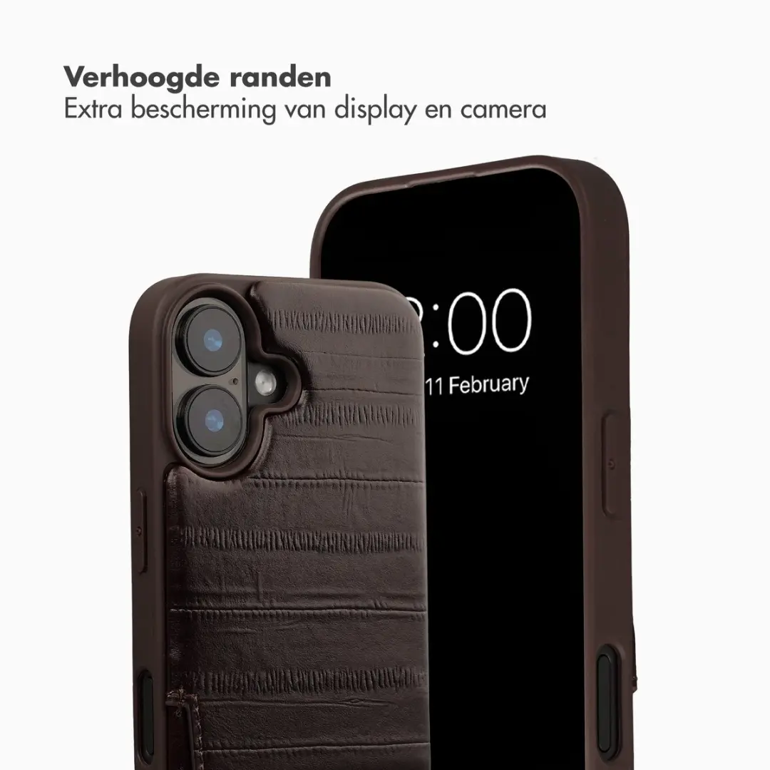 Selencia iPhone 17 Hoesje - Donkerbruin Leder - 2 Pasjes