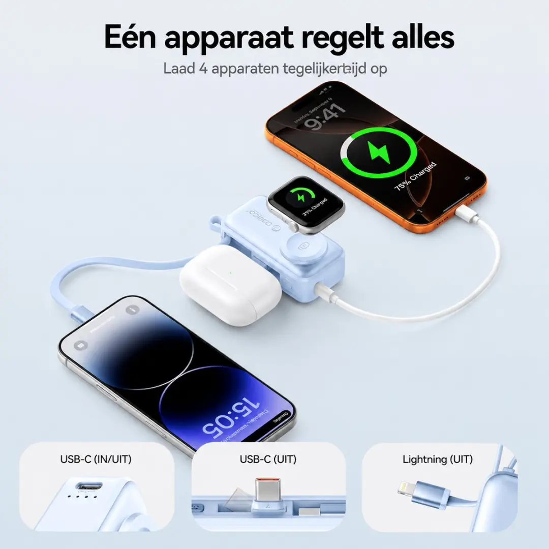 ORICO S18 MSY-ORC-S18-BL Mini Powerbank 5000mAh - Blauw - afbeelding 6 van 6