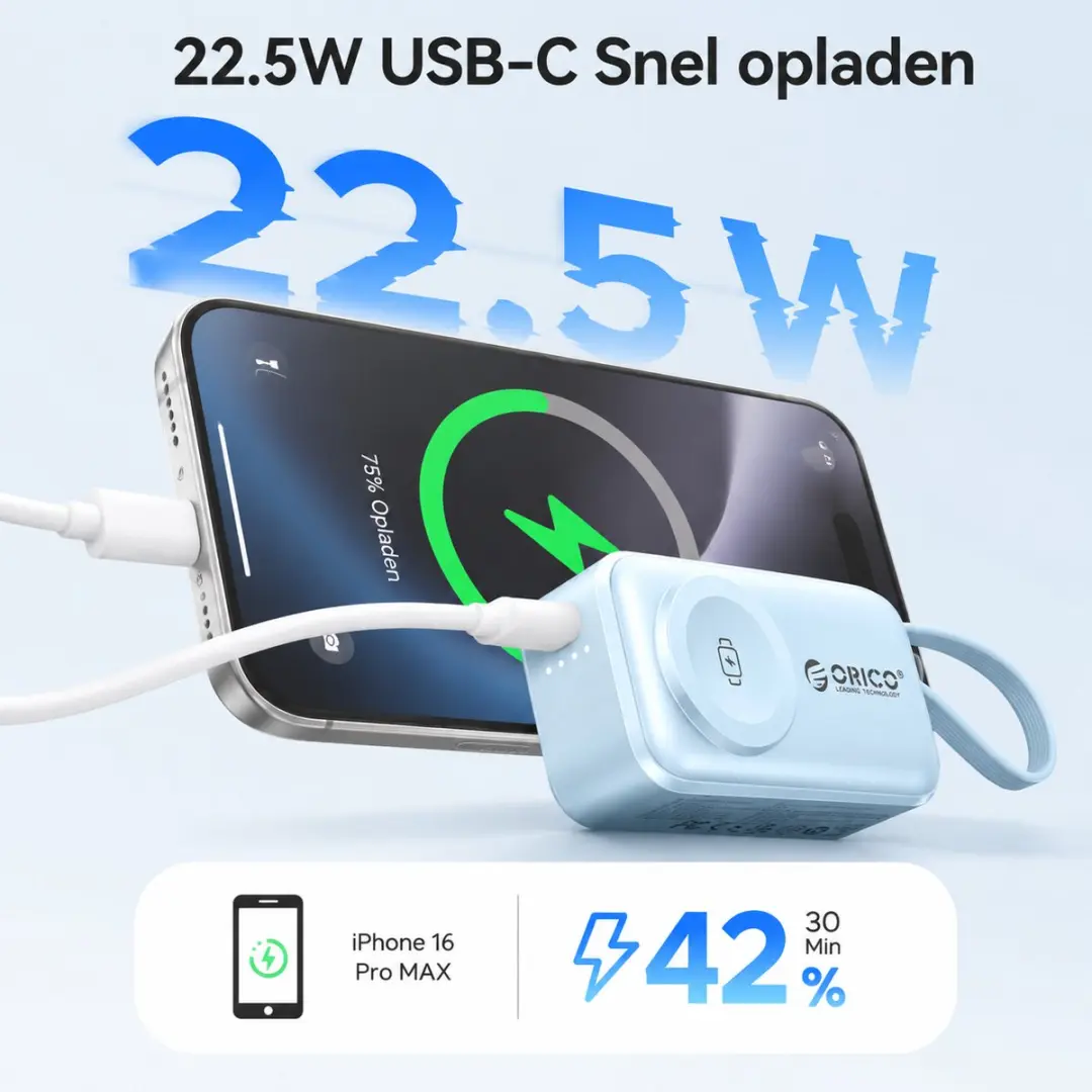 ORICO S18 MSY-ORC-S18-BL Mini Powerbank 5000mAh - Blauw - afbeelding 2 van 6