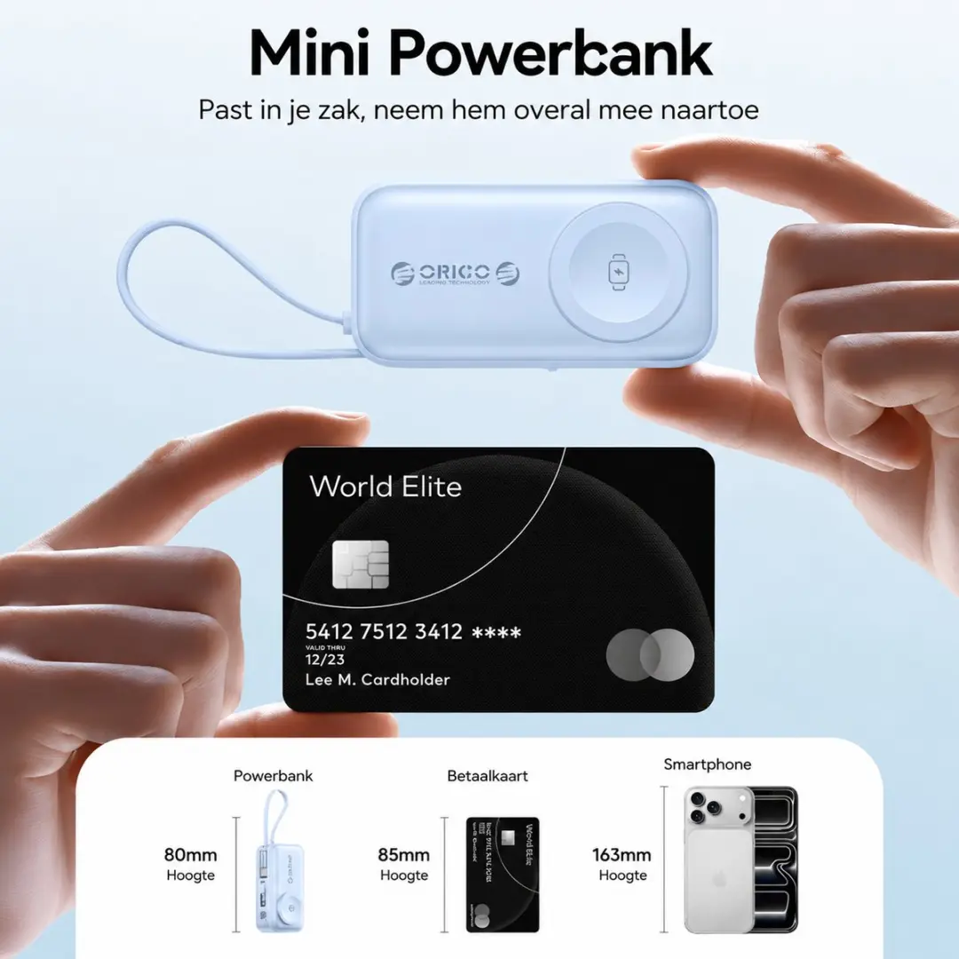 ORICO S18 MSY-ORC-S18-BL Mini Powerbank 5000mAh - Blauw - afbeelding 3 van 6