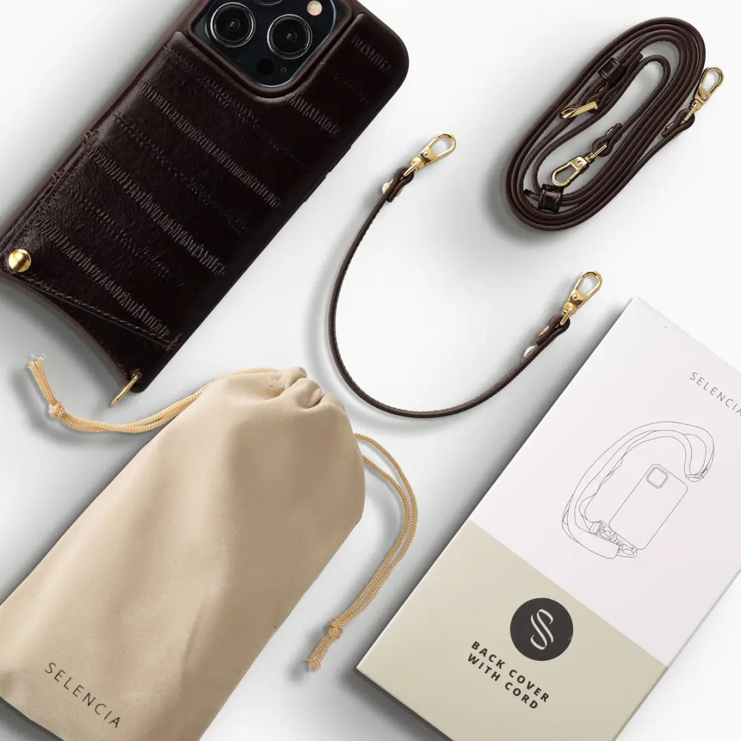 Selencia Hoesje iPhone 14 Pro - Donkerbruin Leder - 2 Pasjes