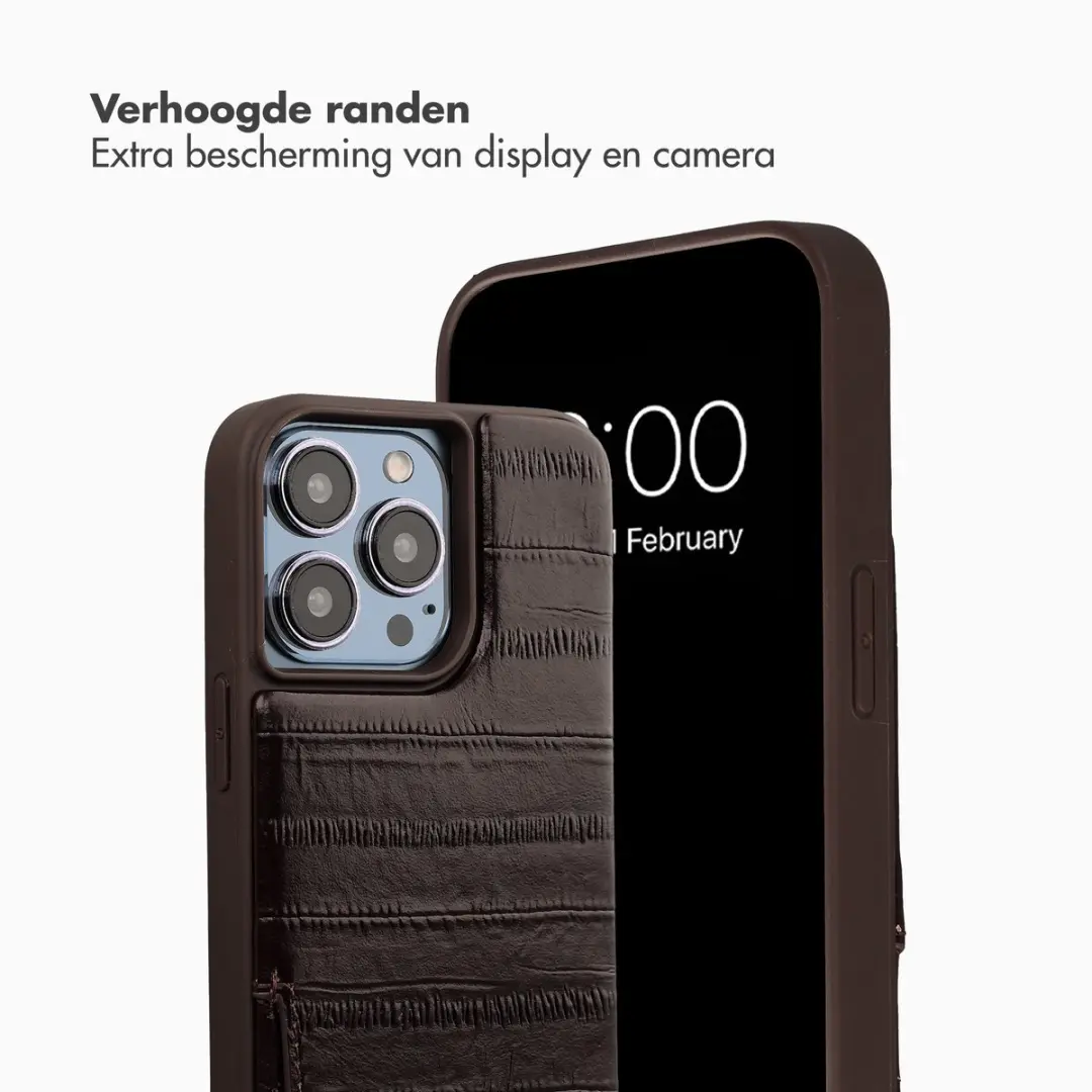 Selencia Hoesje iPhone 14 Pro - Donkerbruin Leder - 2 Pasjes