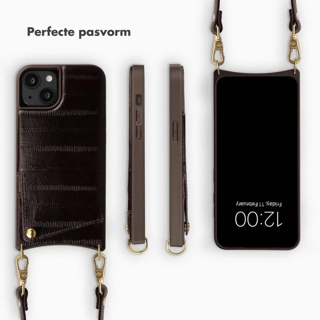 Selencia Hoesje iPhone 14/13 - Real Leather Dark Chocolate - 2 Pasjes