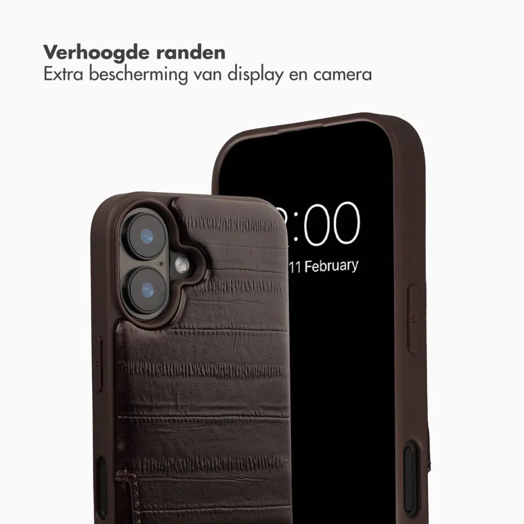Selencia iPhone 16 Hoesje - Donkerbruin Leder - 2 Pasjes