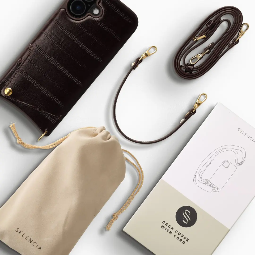 Selencia iPhone 16 Hoesje - Donkerbruin Leder - 2 Pasjes