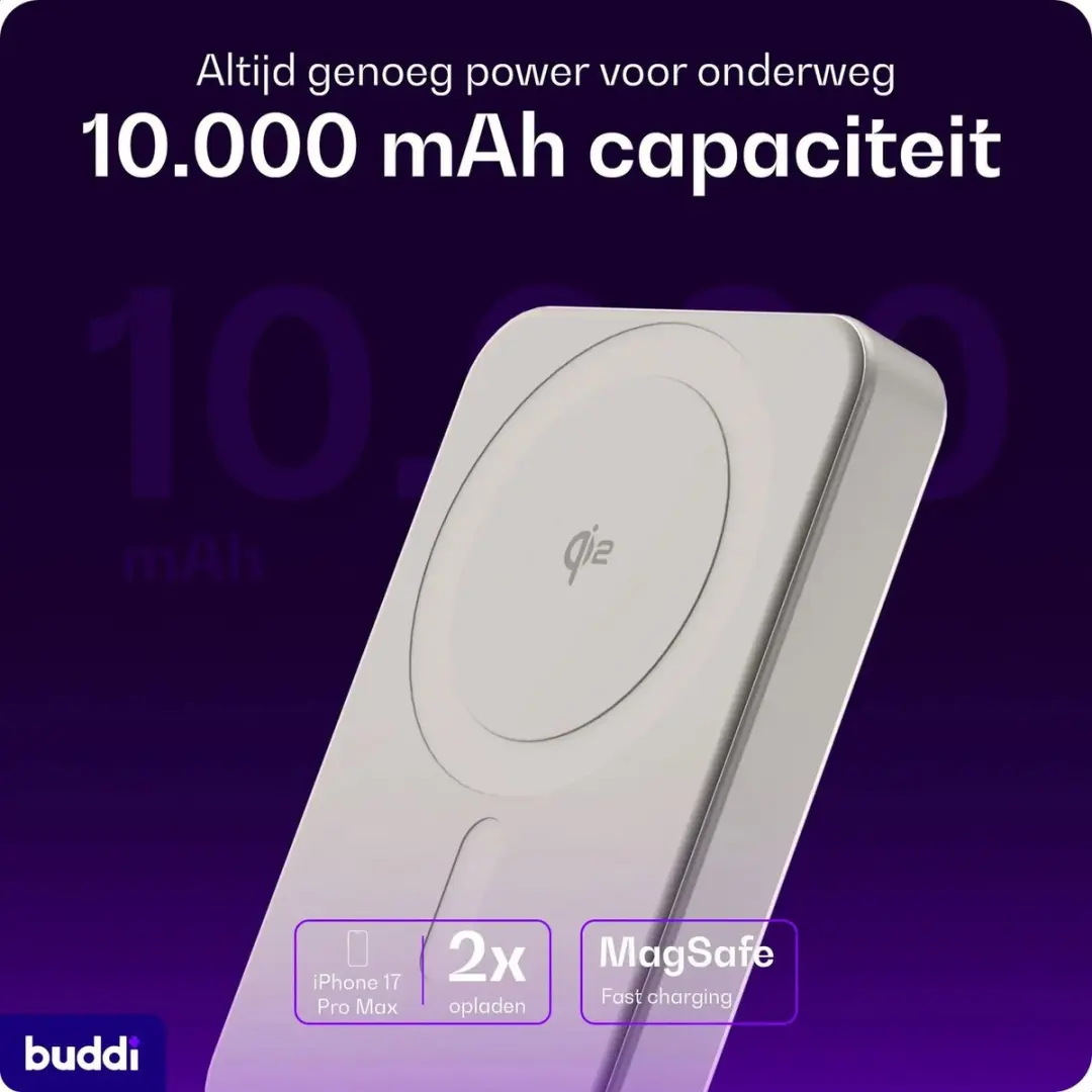 Buddi Connect Pro Powerbank 10.000mAh - MagSafe & Qi2 - 15W - Zilver