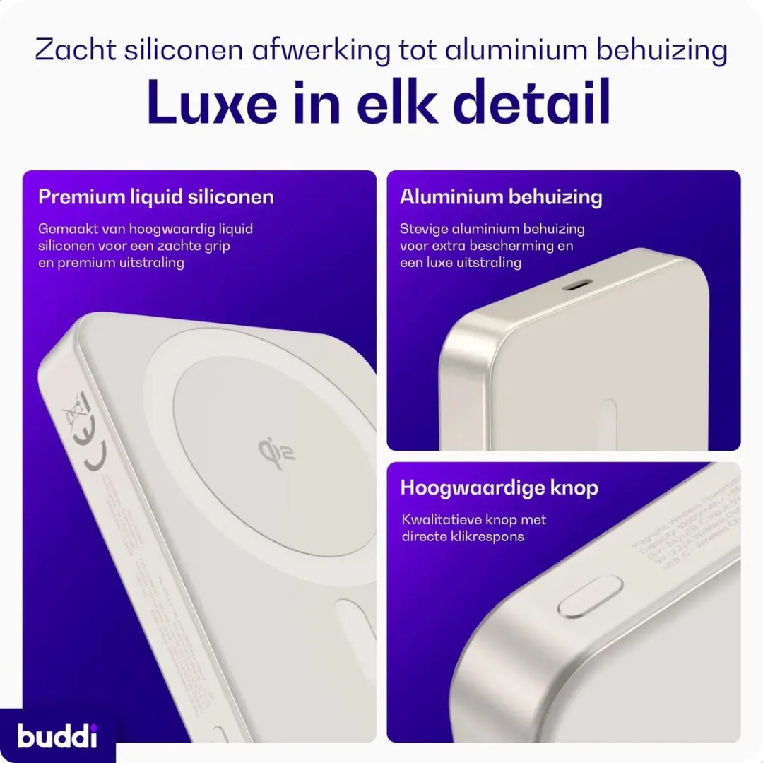 Buddi Connect Pro Powerbank 10.000mAh - MagSafe & Qi2 - 15W - Zilver - afbeelding 6 van 6