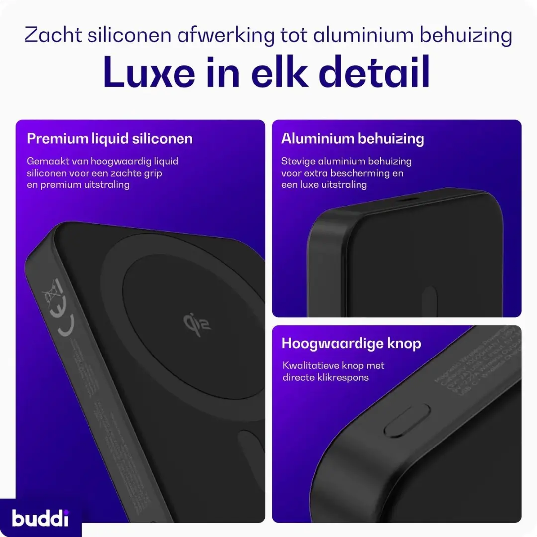 Buddi Connect Pro Powerbank 10.000mAh - MagSafe & Qi2 - 15W - Zwart