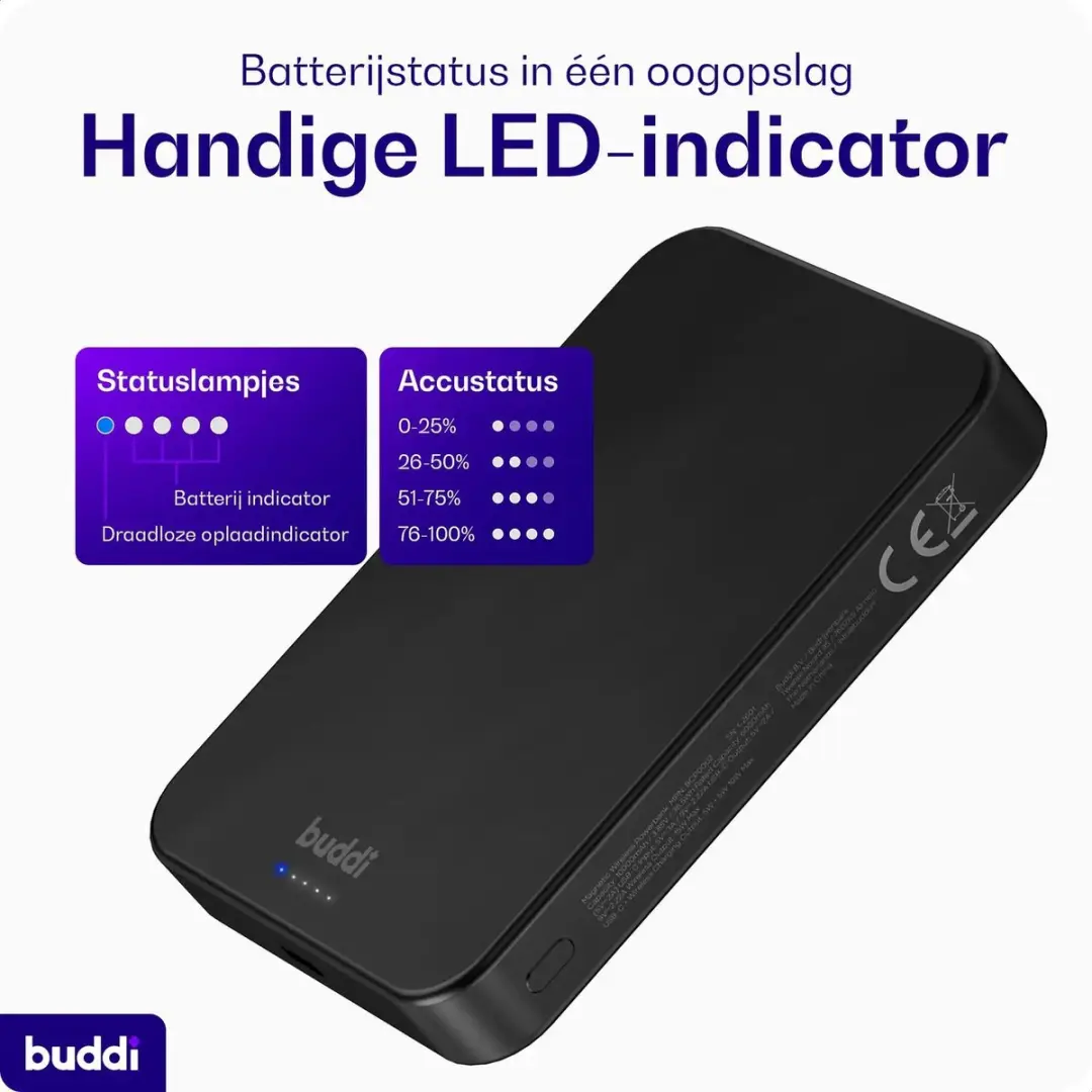 Buddi Connect Pro Powerbank 10.000mAh - MagSafe & Qi2 - 15W - Zwart