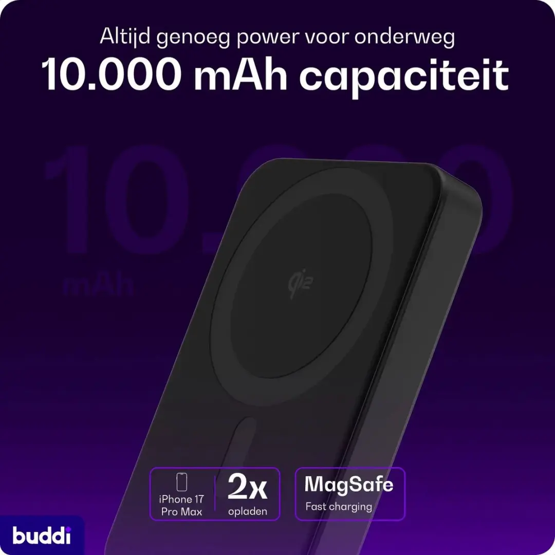 Buddi Connect Pro Powerbank 10.000mAh - MagSafe & Qi2 - 15W - Zwart
