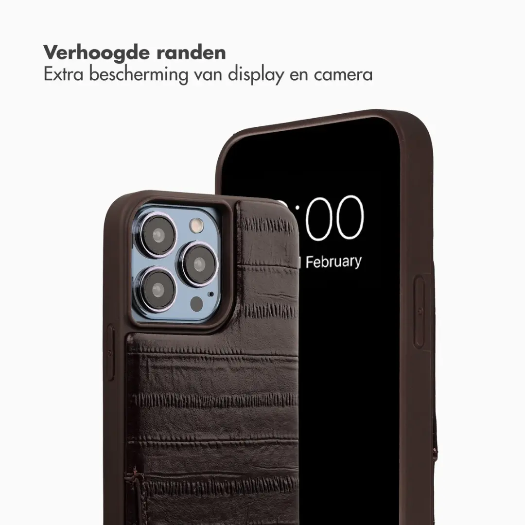 Selencia Hoesje iPhone 13 Pro - Donkerbruin Leder - 2 Pasjes