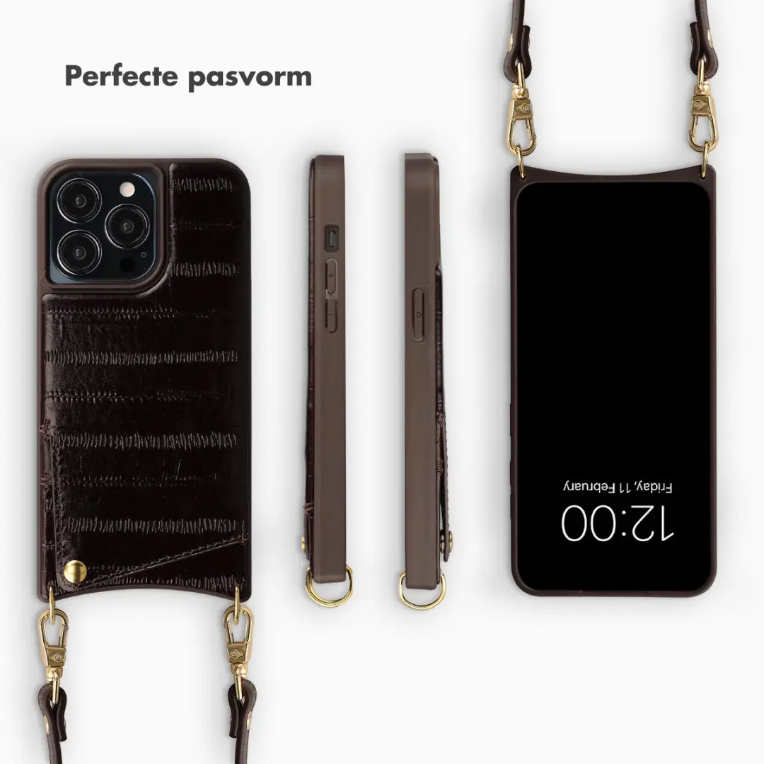 Selencia Hoesje iPhone 13 Pro - Donkerbruin Leder - 2 Pasjes