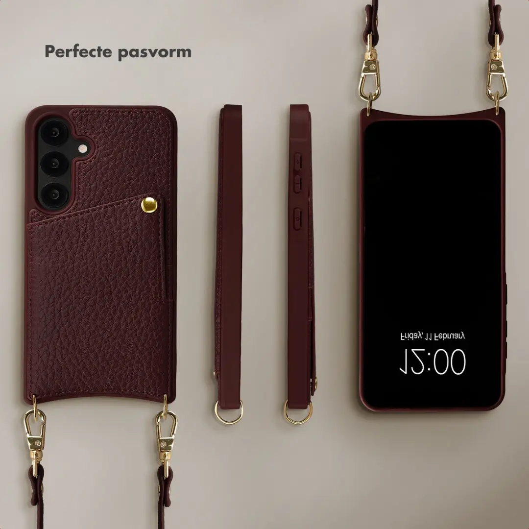 Selencia Hoesje Samsung Galaxy S24/S25 - Backcover met koord & pashouder - Bold Burgundy