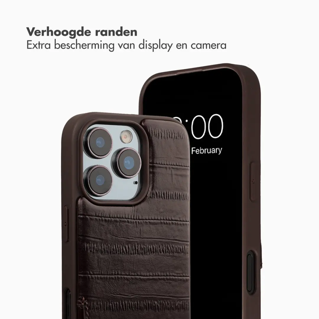 Selencia Hoesje iPhone 16 Pro - Donkerbruin Leder - 2 Pasjes
