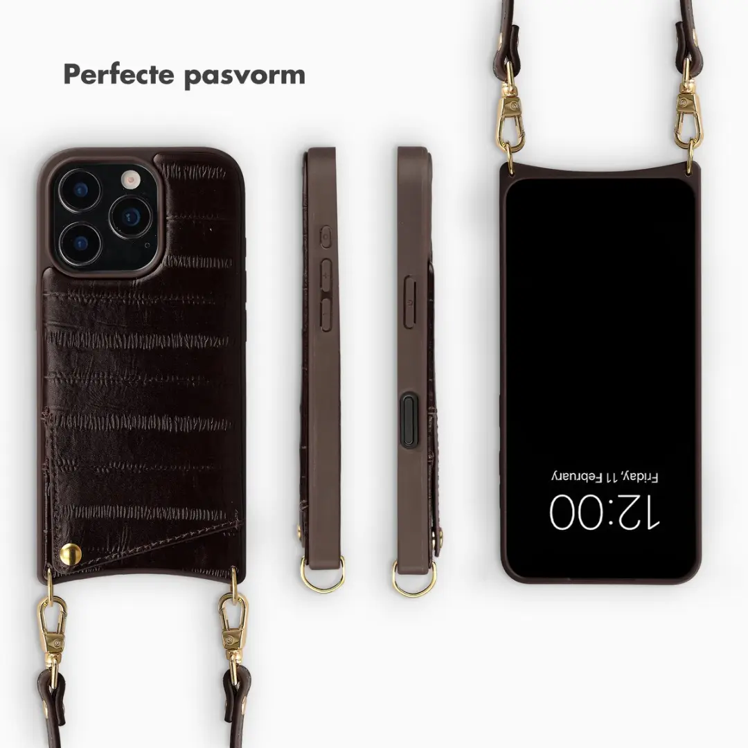 Selencia Hoesje iPhone 16 Pro - Donkerbruin Leder - 2 Pasjes