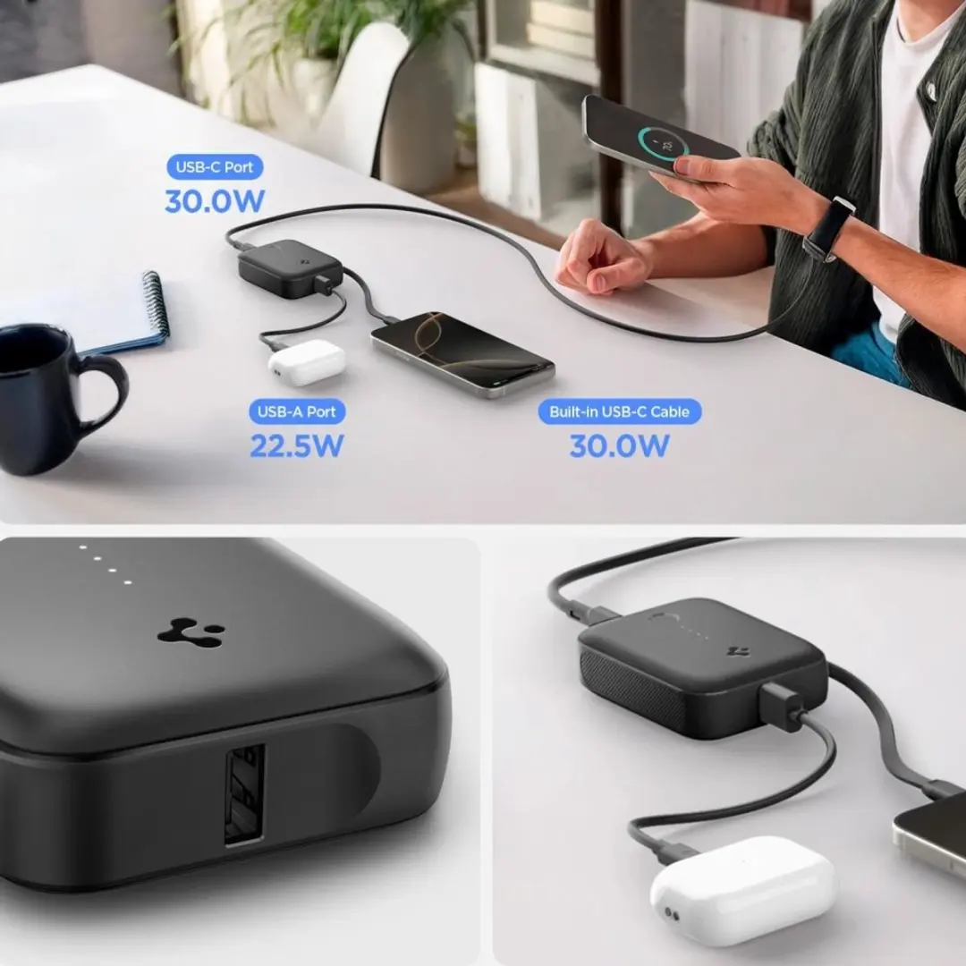 Spigen Powerbank Essential EA3010BT 10000mAh - 30W - Zwart - afbeelding 6 van 6