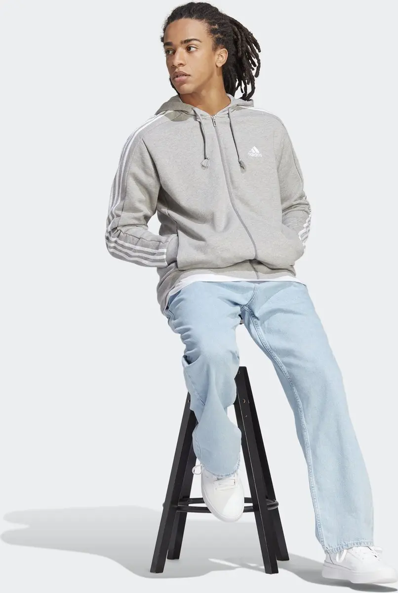 adidas Sportswear Essentials French Terry 3-Stripes Ritshoodie M - Grijs