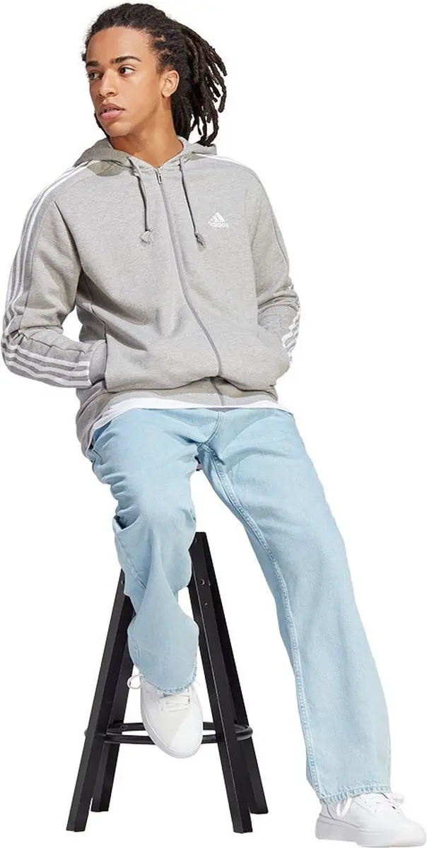 adidas Sportswear Essentials French Terry 3-Stripes Ritshoodie M - Grijs