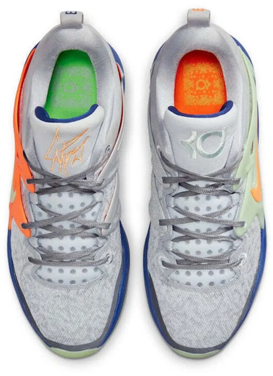 Nike KD15 DO9825-900 Basketbalschoenen - Maat 46 - Grijs/Blauw/Oranje/ Groen - afbeelding 3 van 6