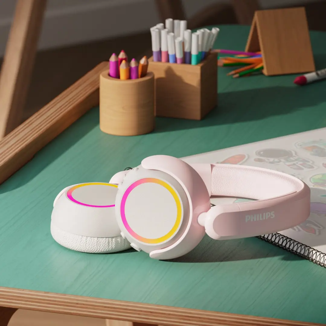 Philips TAK4200PK Draadloze Kinderhoofdtelefoon - 45u - Lichtroze/Wit