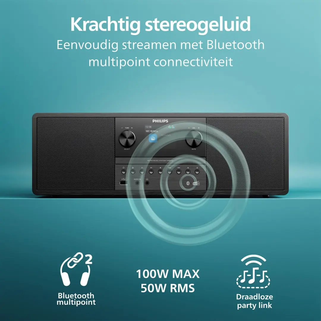 Philips TAM6500 Micromuzieksysteem - Bluetooth 6.0, Auracast, DAB+/FM - Zwart
