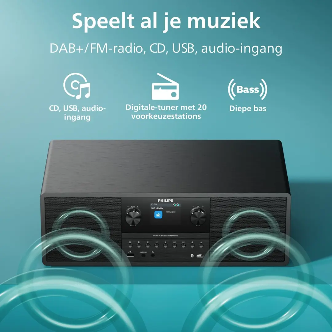Philips TAM6500 Micromuzieksysteem - Bluetooth 6.0, Auracast, DAB+/FM - Zwart - afbeelding 6 van 6