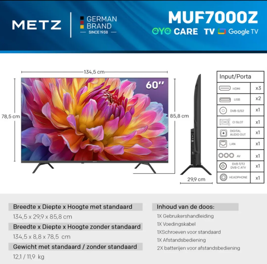 Metz 60MUF7000Z 60 Inch UHD Smart TV - 700W - Zwart