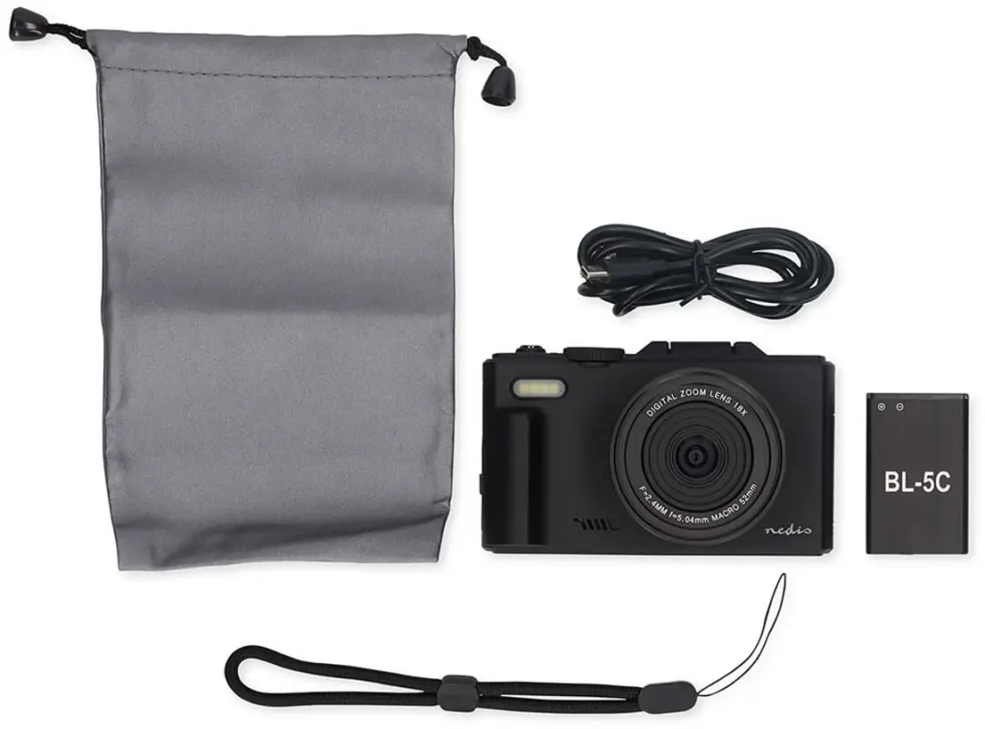 Nedis PCAM2570BK Digitale Fotocamera - 75MP - 5K@15fps - Zwart