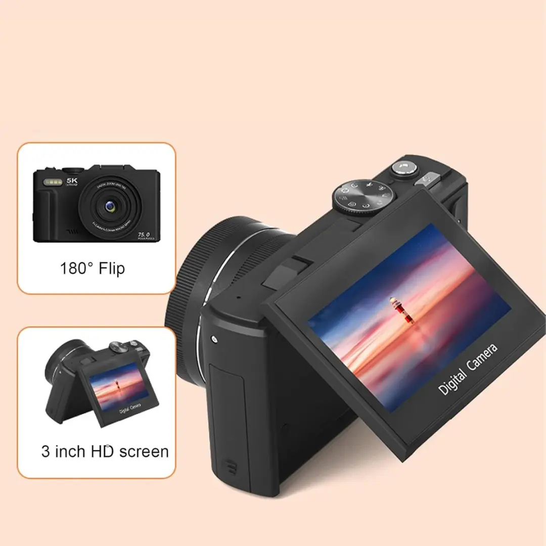 NÖRDIC CAM-62M 5K Vlog Camera - 75MP - 18x Zoom - Zwart
