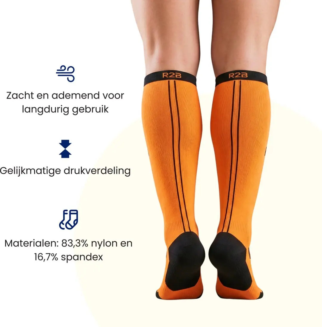 R2B Compressiekousen Sport XL - 46-49 - Oranje/Zwart