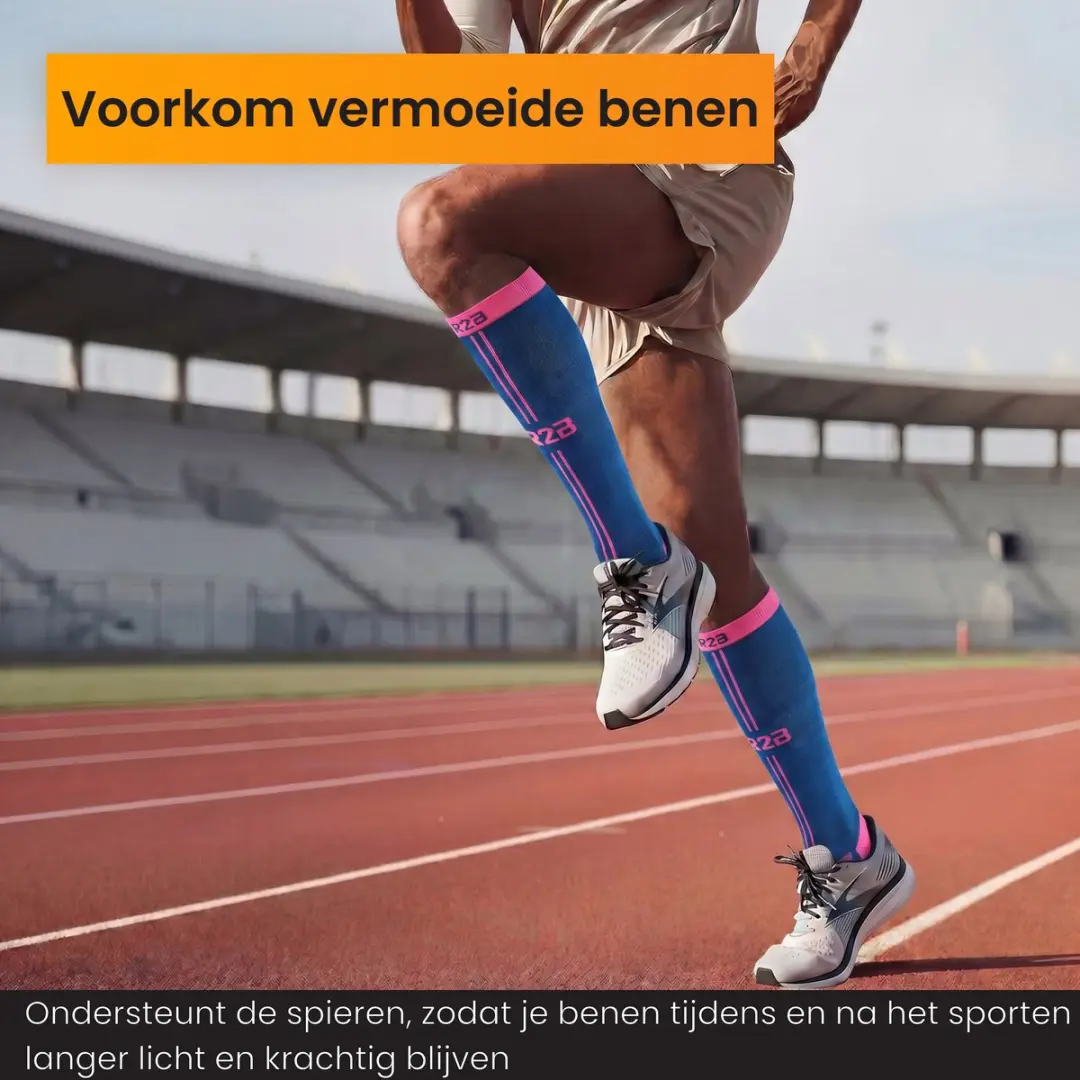 R2B Compressiekousen Hardloopsokken M - Blauw/Roze