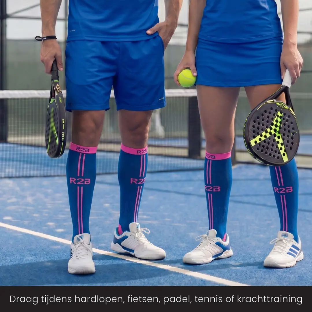 R2B Compressiekousen Dames/Heren - Hardlopen - Maat S - Blauw/Roze