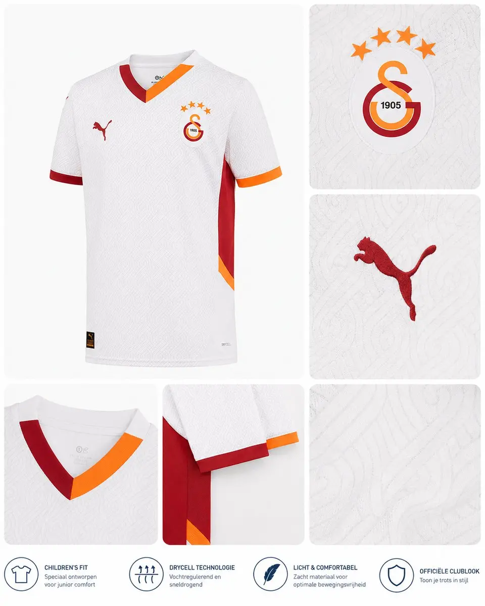 PUMA Galatasaray Uitshirt Jr - Voetbalshirt L - Wit/Oranje/Rood