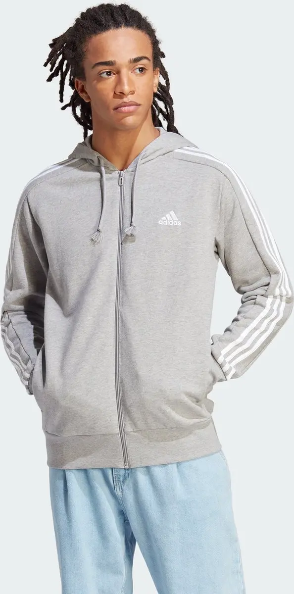 adidas Sportswear Essentials French Terry 3-Stripes Ritshoodie - Grijs L